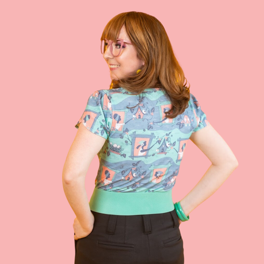 Brownstone Betties Tulip Sleeve Tee in Aqua & Peach Blue Platypus Clothing