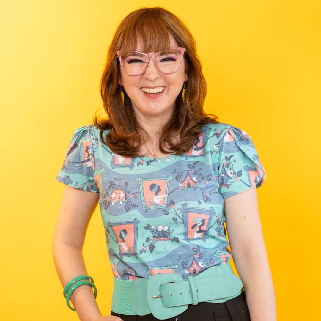 Brownstone Betties Tulip Sleeve Tee in Aqua & Peach Blue Platypus Clothing