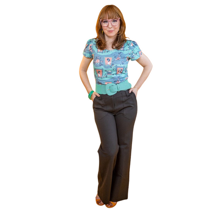 Brownstone Betties Tulip Sleeve Tee in Aqua & Peach Blue Platypus Clothing