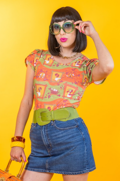 Brownstone Betties Tulip Sleeve Tee in Pumpkin & Olive Blue Platypus Clothing