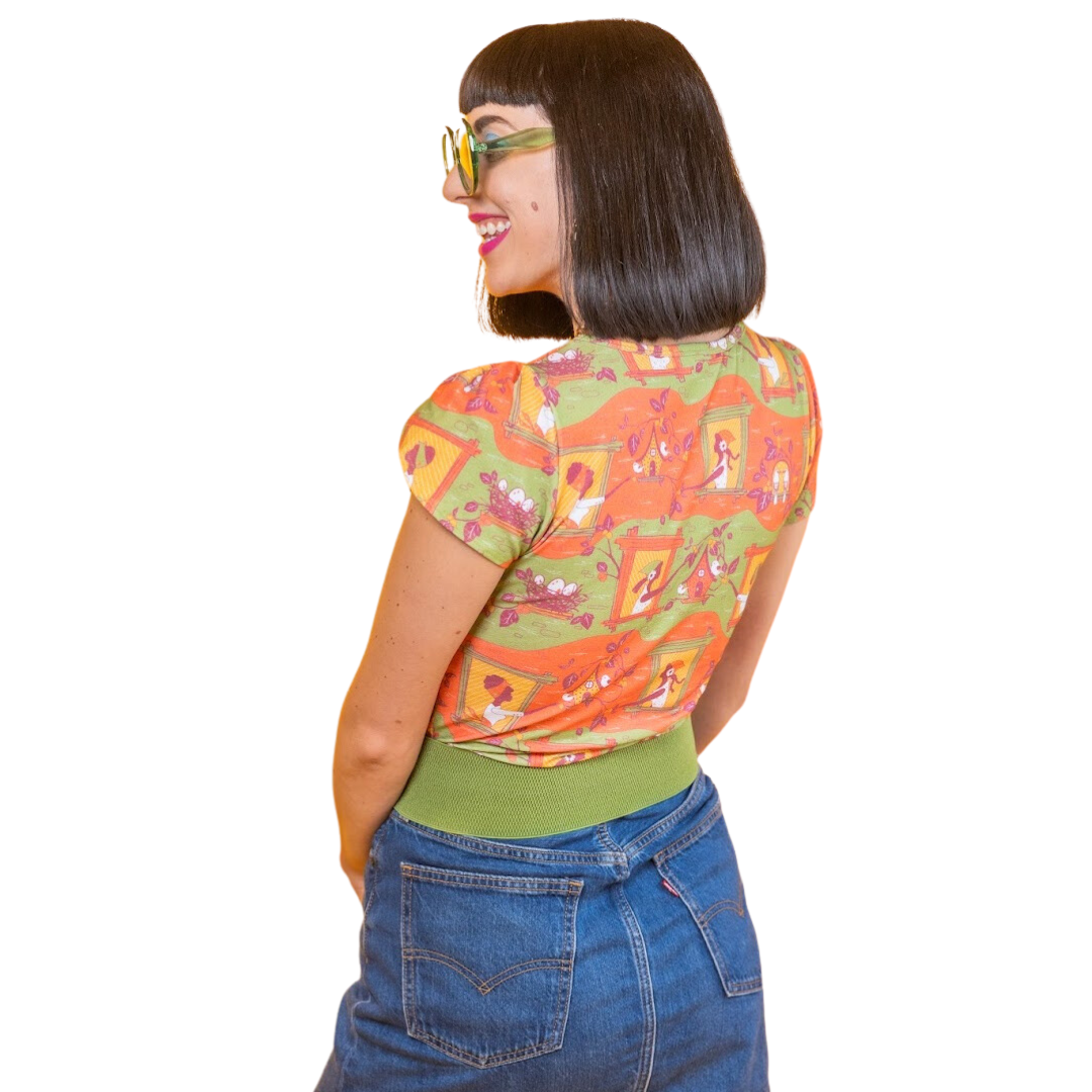 Brownstone Betties Tulip Sleeve Tee in Pumpkin & Olive Blue Platypus Clothing