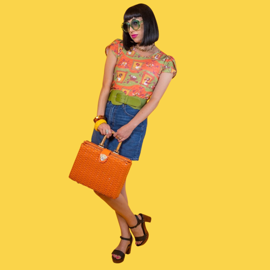 Brownstone Betties Tulip Sleeve Tee in Pumpkin & Olive Blue Platypus Clothing