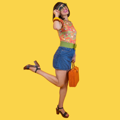 Brownstone Betties Tulip Sleeve Tee in Pumpkin & Olive Blue Platypus Clothing