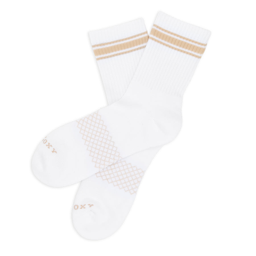 White/Tan Quarter Crew Women's Socks DeadSoxy