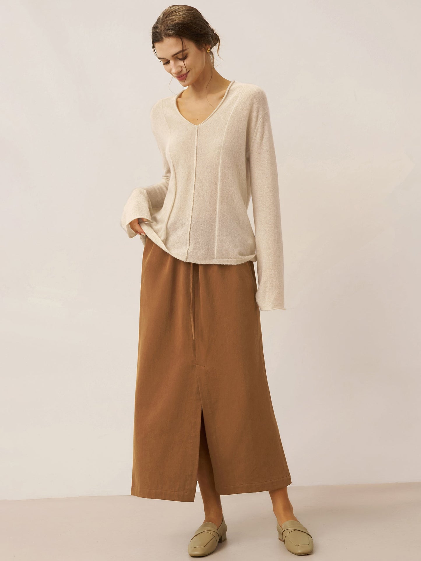 Lyocell Linen Drawstring Split Maxi Skirt SAMANTHA