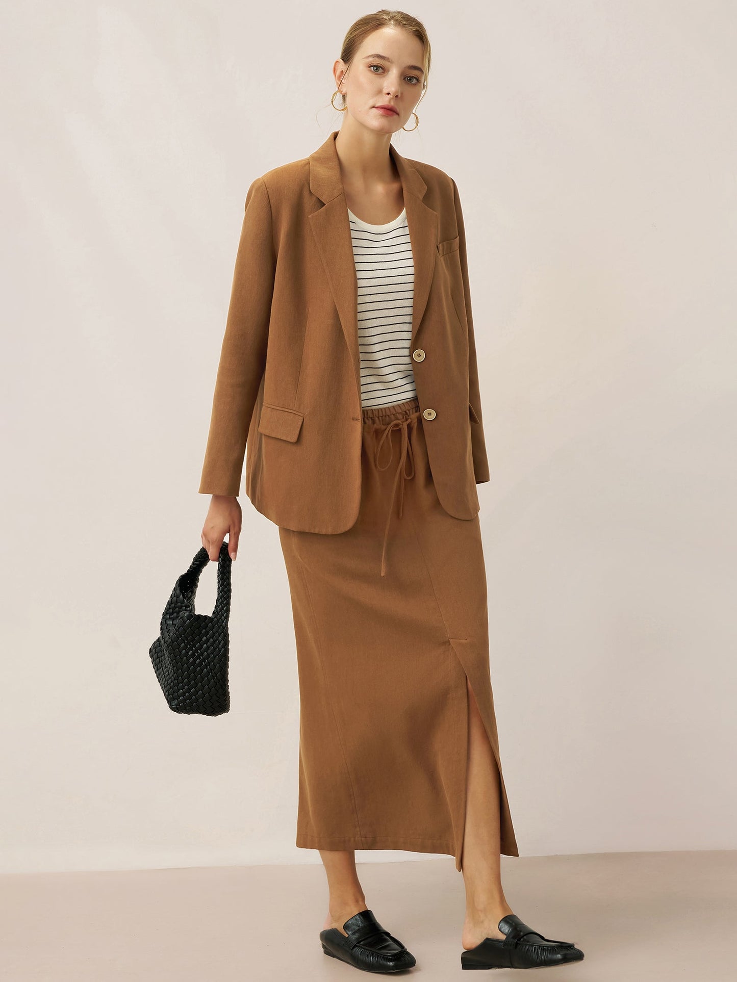 Lyocell Linen Drawstring Split Maxi Skirt SAMANTHA
