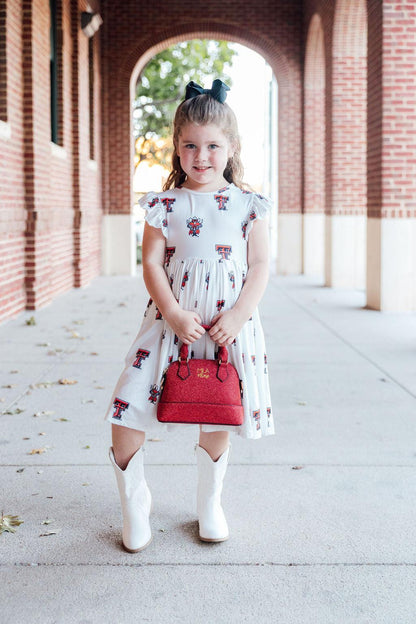 Texas Tech White Raider Red Flutter Twirl Dress