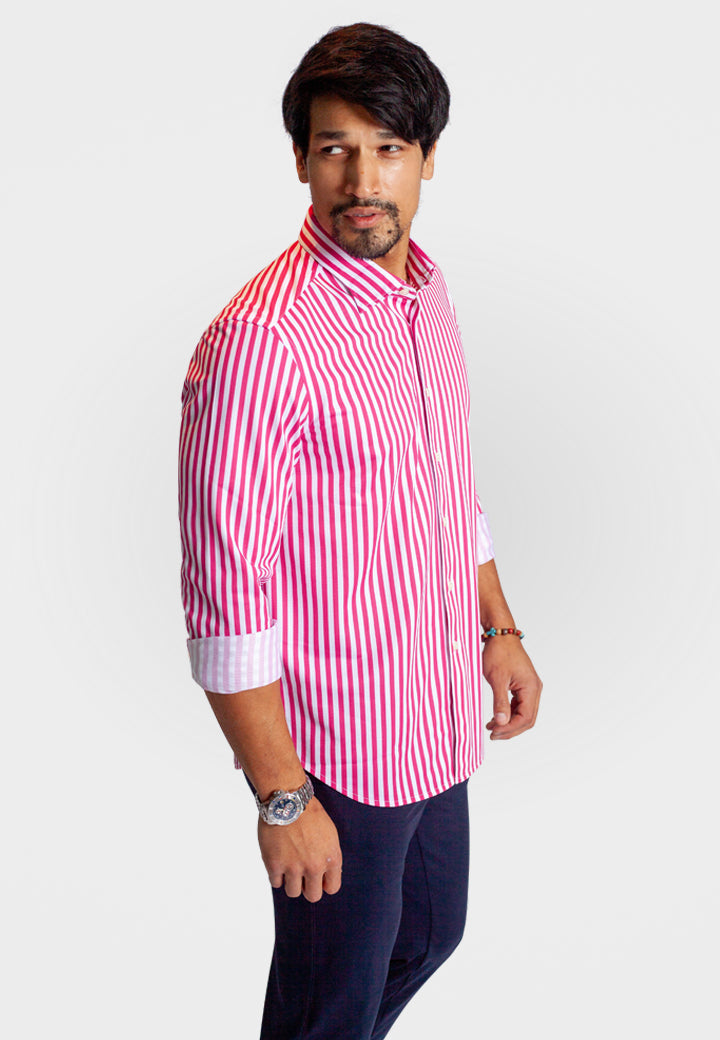The Go Big Stripe Long Sleeve Tech Shirt - Sunset Stripe Buki