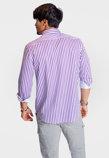 The Go Big Stripe Long Sleeve Tech Shirt - Grape Buki