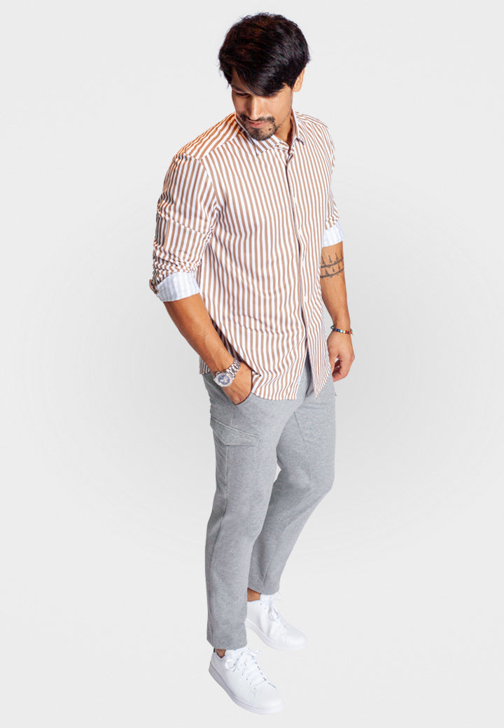 The Go Big Stripe Long Sleeve Tech Shirt - Espresso Buki