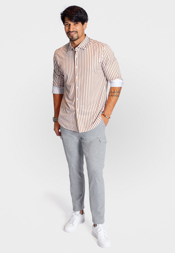 The Go Big Stripe Long Sleeve Tech Shirt - Espresso Buki