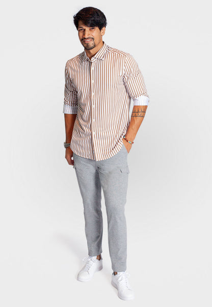 The Go Big Stripe Long Sleeve Tech Shirt - Espresso Buki