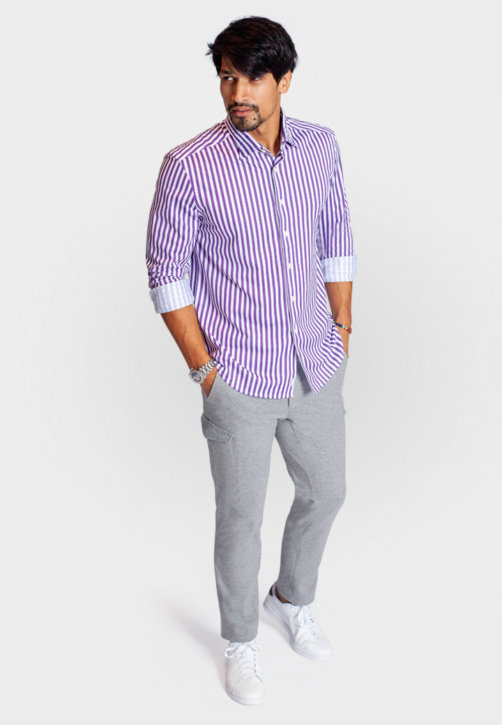 The Go Big Stripe Long Sleeve Tech Shirt - Grape Buki