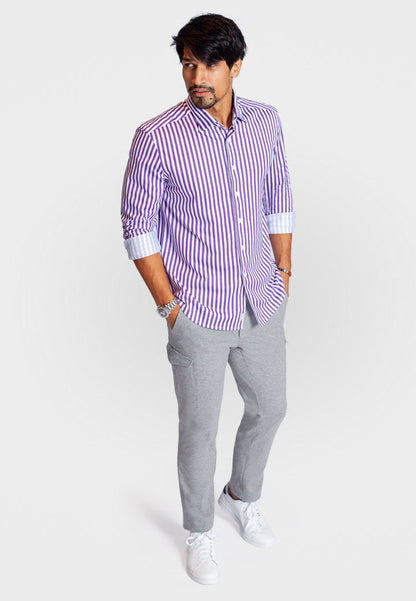 The Go Big Stripe Long Sleeve Tech Shirt - Grape Buki