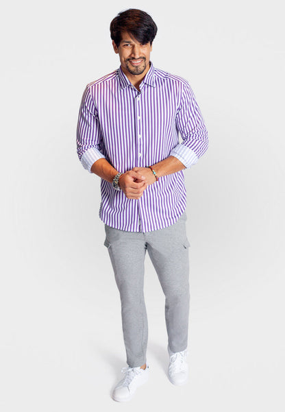 The Go Big Stripe Long Sleeve Tech Shirt - Grape Buki