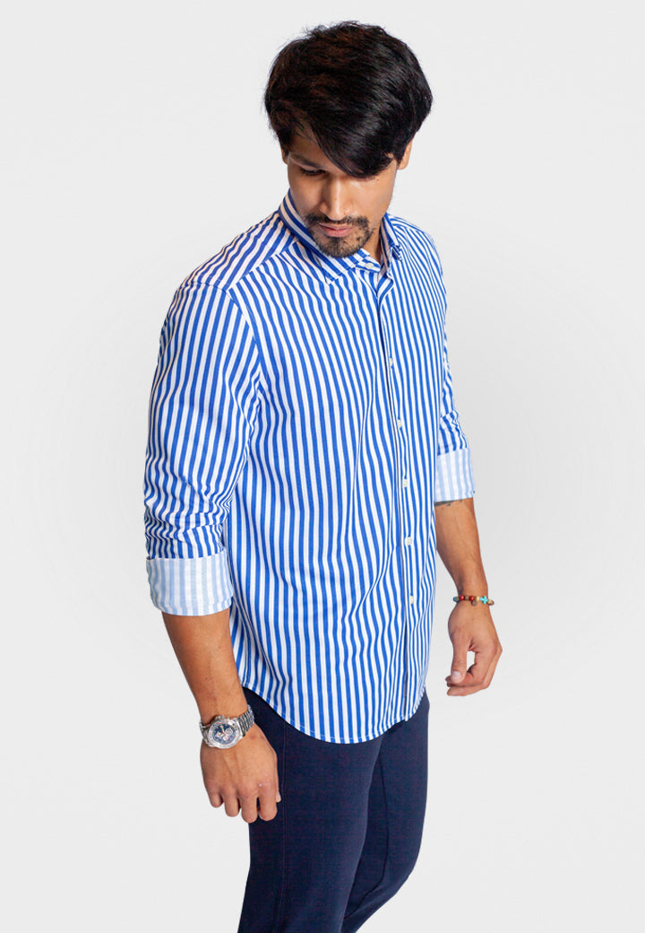The Go Big Stripe Long Sleeve Tech Shirt - Royal Blue Buki