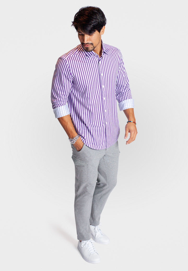 The Go Big Stripe Long Sleeve Tech Shirt - Grape Buki