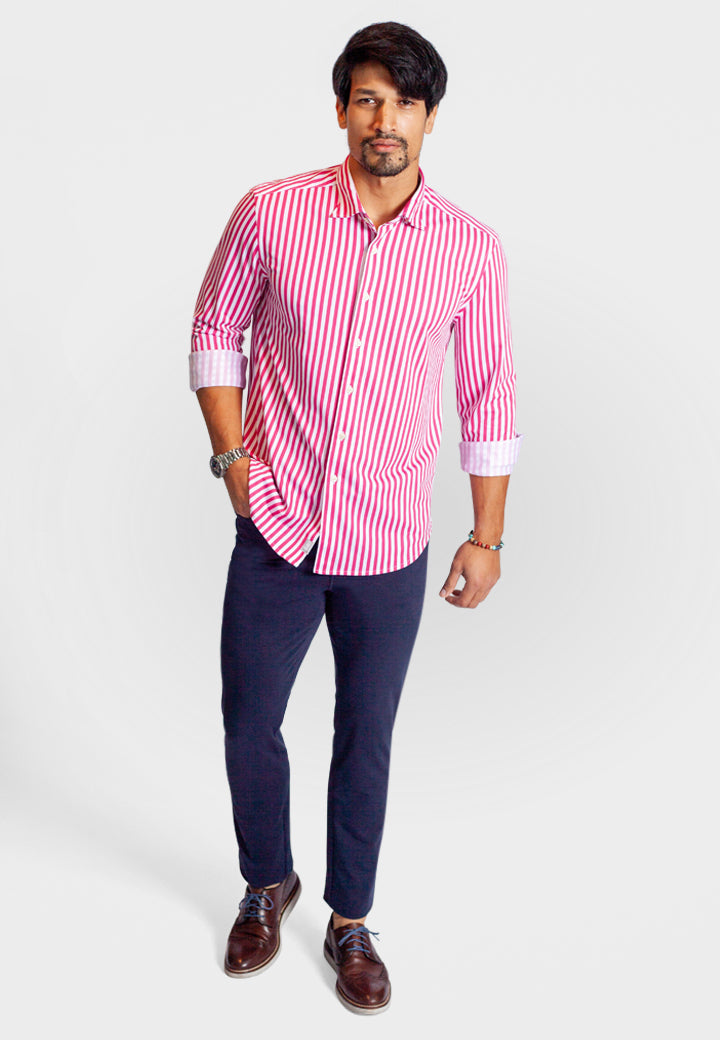 The Go Big Stripe Long Sleeve Tech Shirt - Sunset Stripe Buki