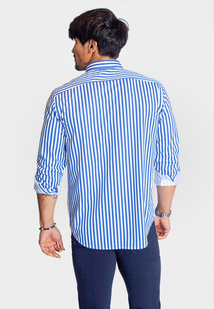 The Go Big Stripe Long Sleeve Tech Shirt - Royal Blue Buki