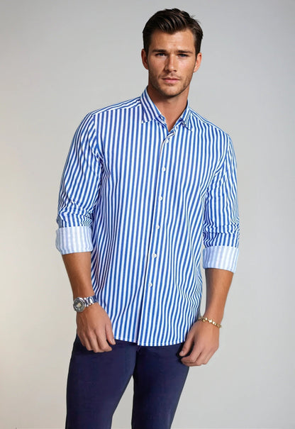 The Go Big Stripe Long Sleeve Tech Shirt - Royal Blue Buki
