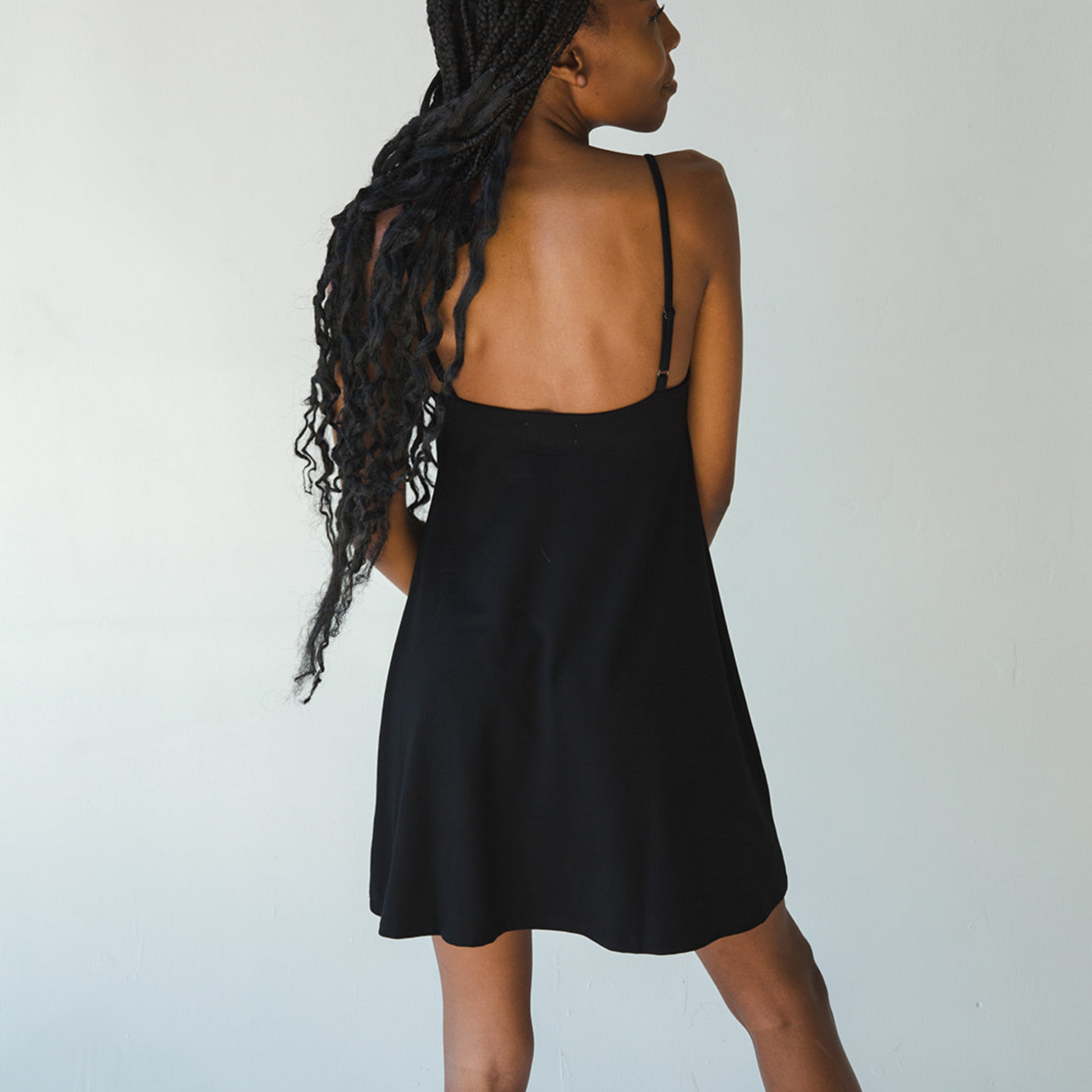 Betty Dress - Swinging Slip Dress w/ Shelf Bra - Black Boob-eez