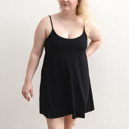 Betty Dress - Swinging Slip Dress w/ Shelf Bra - Black Boob-eez
