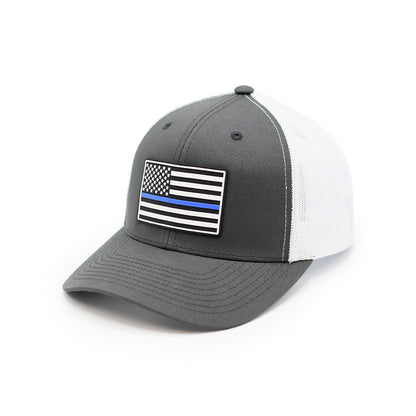 Thin Blue Line Flag PVC Patch Hat Shield Republic