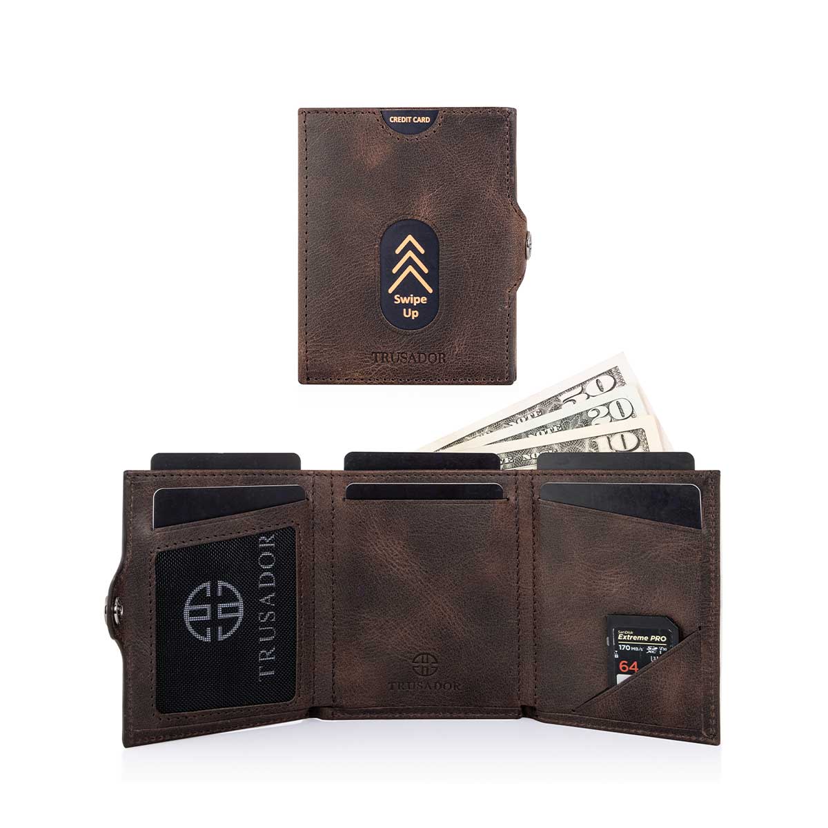Valencia Full Grain Leather Trifold Wallet with Coin Pocket Trusador