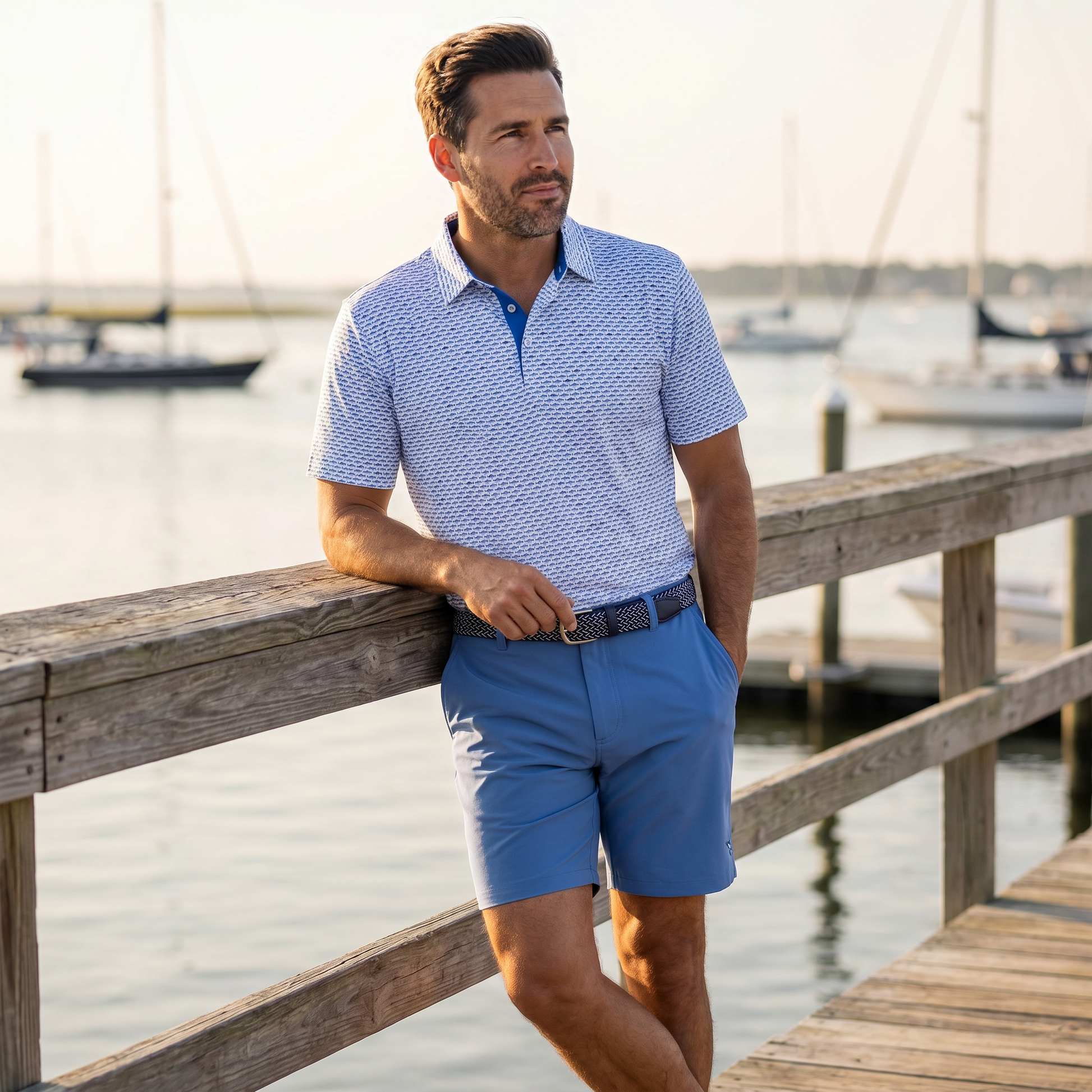 Tuna Performance Polo Light Blue Navy White Water Life