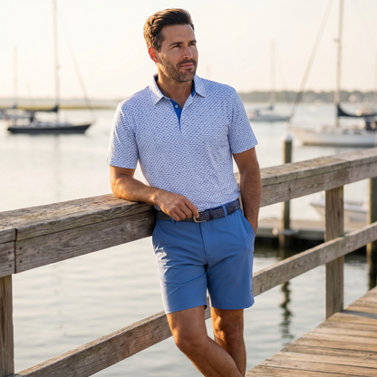 Tuna Performance Polo Light Blue Navy White Water Life
