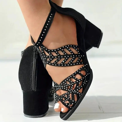 Breathable Women's Fish Mouth Sandals with Thick Heels