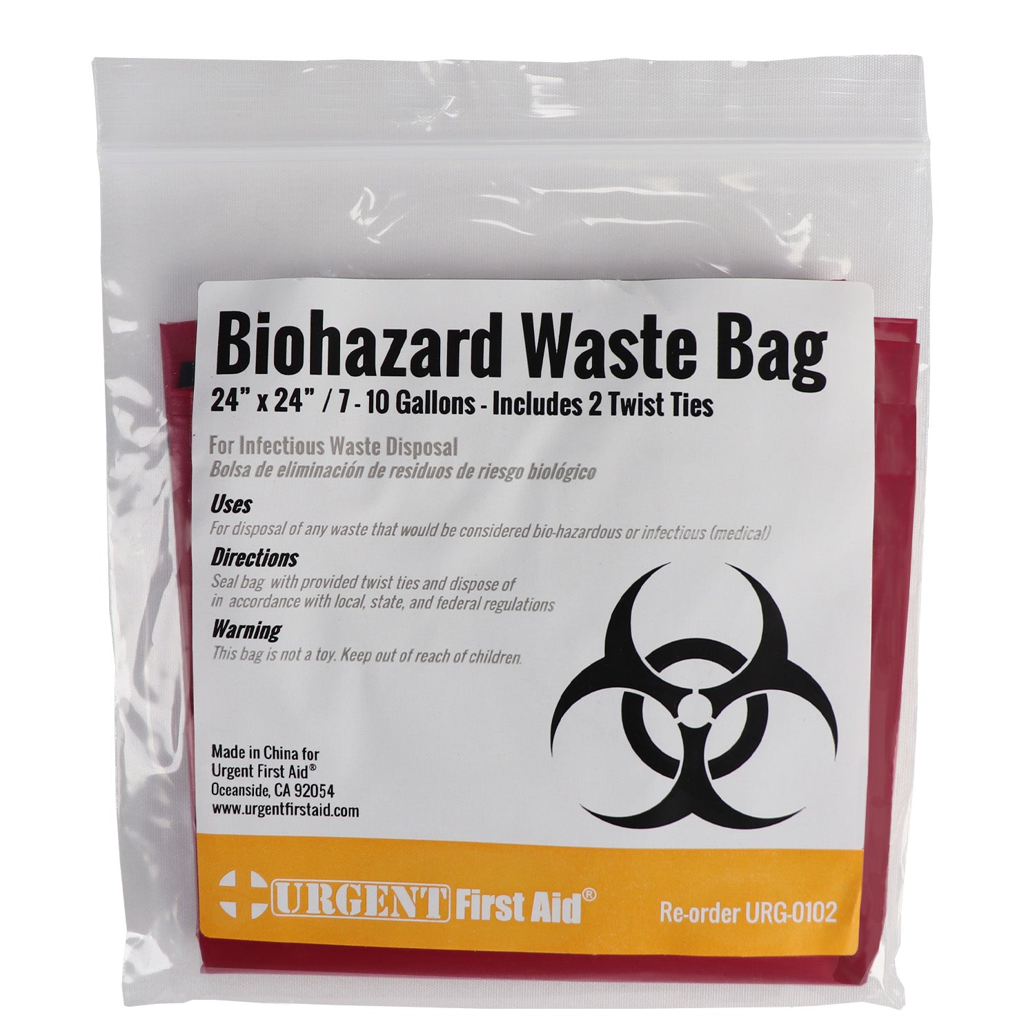 Biohazard Bag, 24"x24", Twist Ties, Bagged quakekits.com