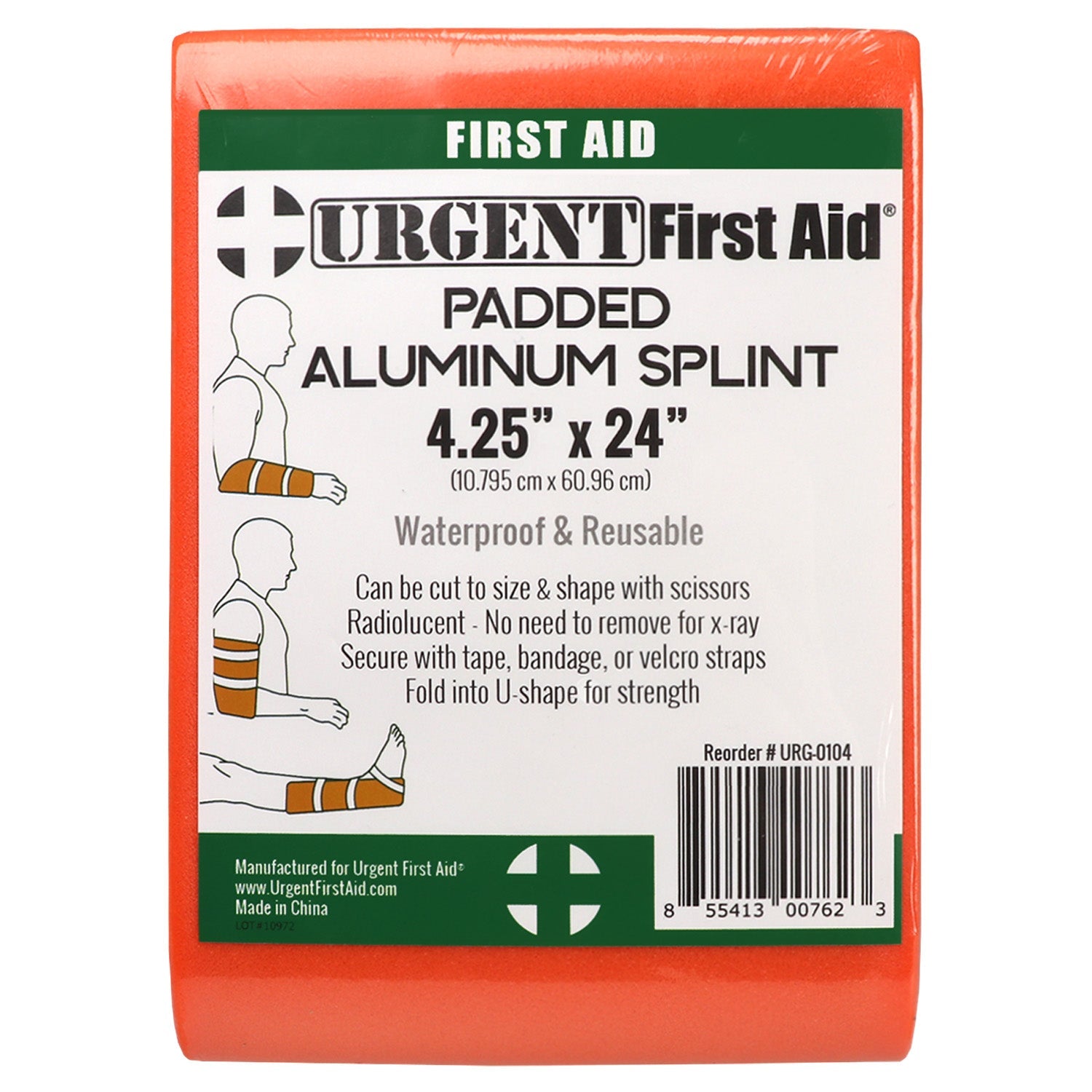 Padded Multi-Purpose Splint, Aluminum, Reusable, Orange quakekits.com
