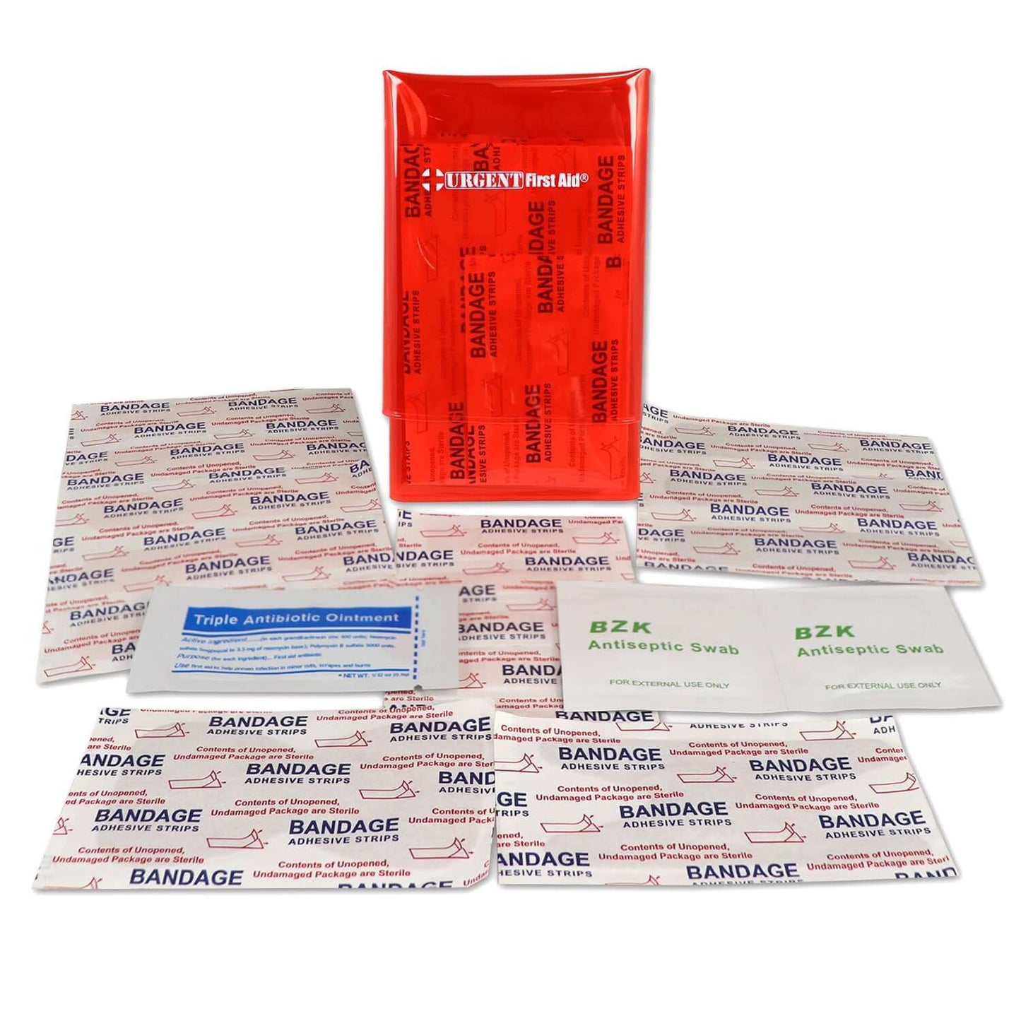 Mini Folding First Aid Pack, Red, Urgent First Aid, 18 Pieces quakekits.com