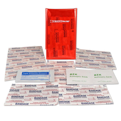 Mini Folding First Aid Pack, Red, Urgent First Aid, 18 Pieces quakekits.com