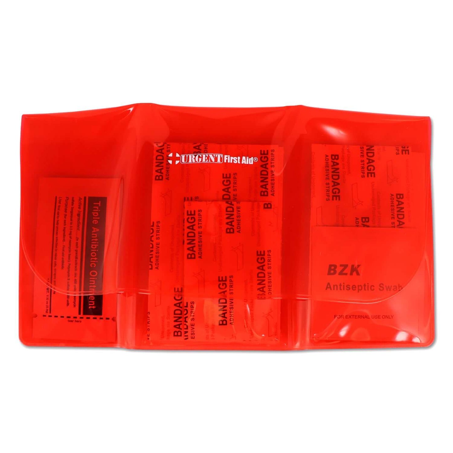 Mini Folding First Aid Pack, Red, Urgent First Aid, 18 Pieces quakekits.com