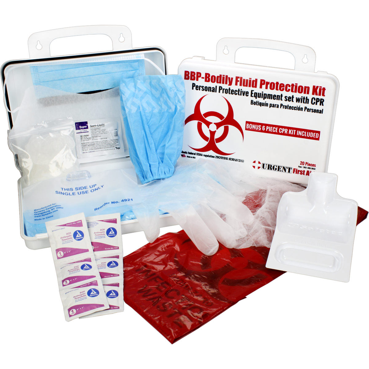 BBP / Bodily Fluid Protection Kit with Bonus 6 piece CPR kit for additional Rescuer Protection quakekits.com