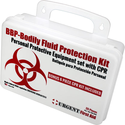 BBP / Bodily Fluid Protection Kit with Bonus 6 piece CPR kit for additional Rescuer Protection quakekits.com