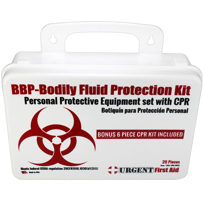 BBP / Bodily Fluid Protection Kit with Bonus 6 piece CPR kit for additional Rescuer Protection quakekits.com