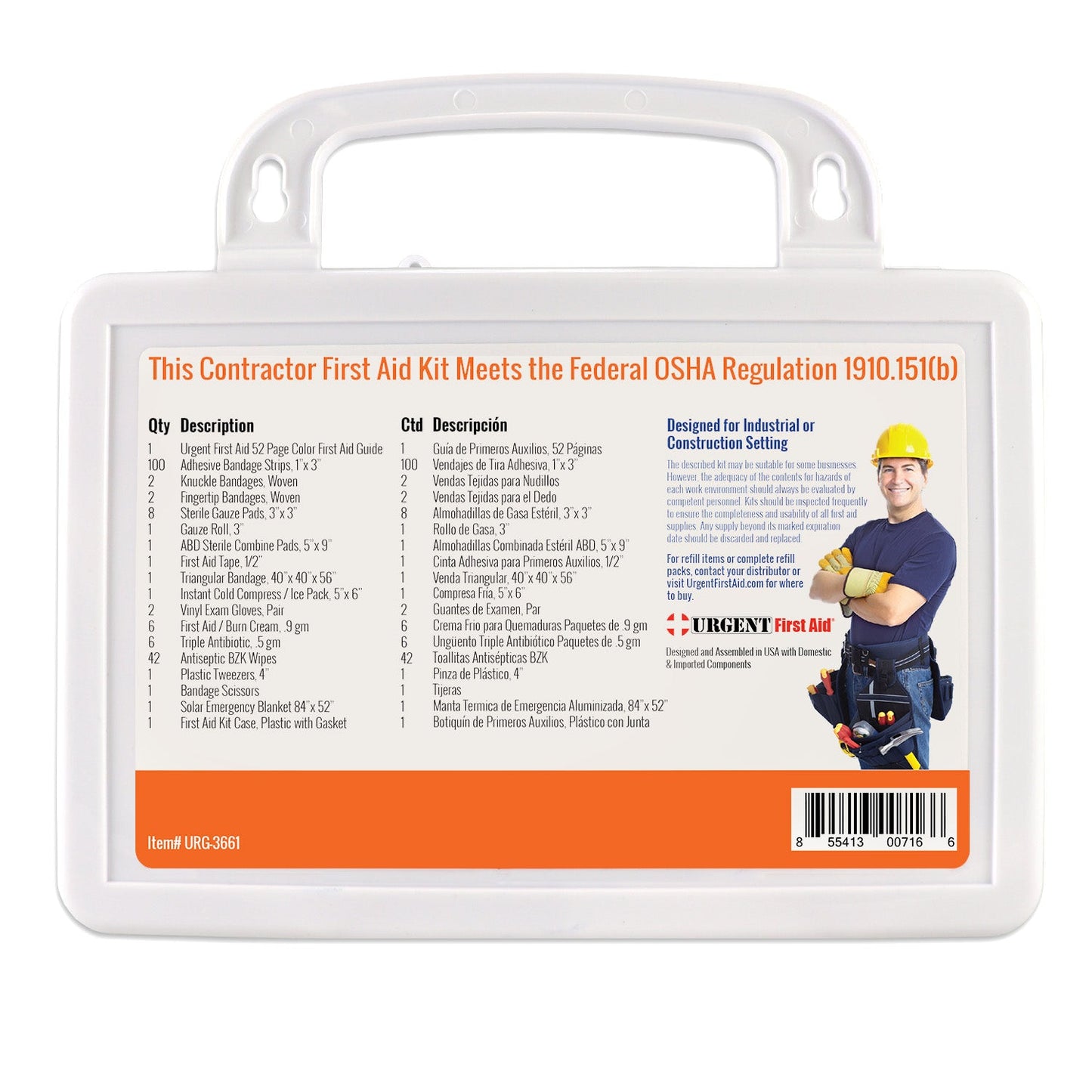 OSHA Contractors First Aid Kit - 25 Person, Plastic, 180 pieces quakekits.com