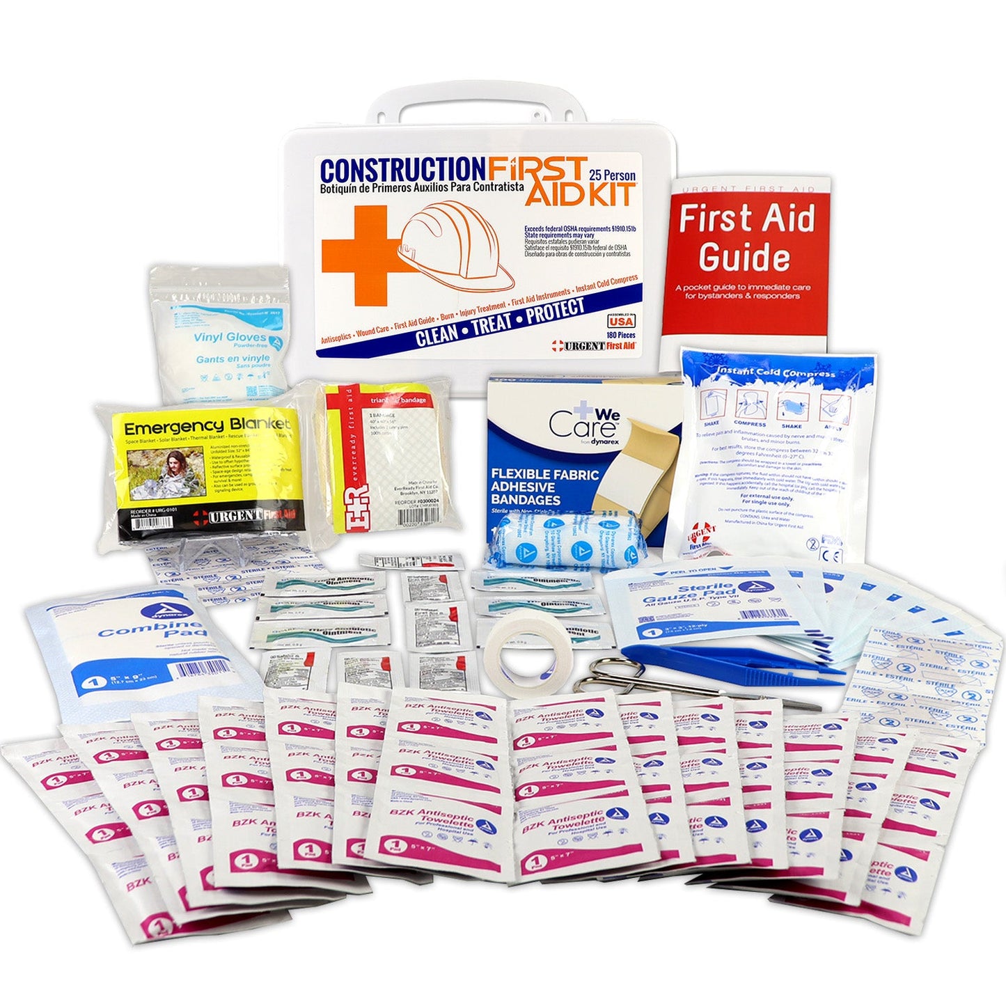 OSHA Contractors First Aid Kit - 25 Person, Plastic, 180 pieces quakekits.com