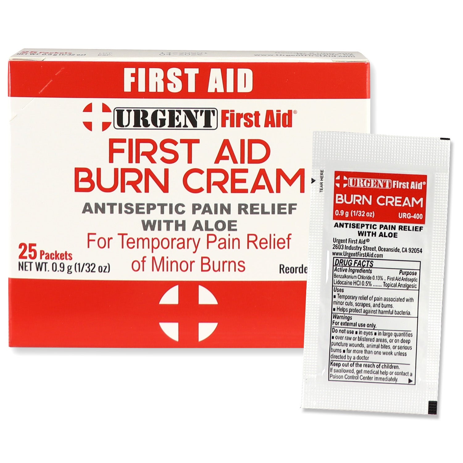 First Aid & Burn Cream .9gram, 25 Packets Per Box quakekits.com