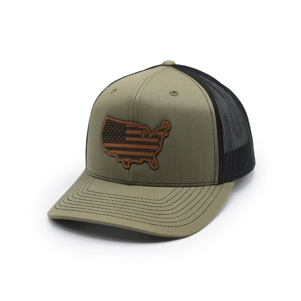 USA Country Flag Leather Patch Hat Shield Republic