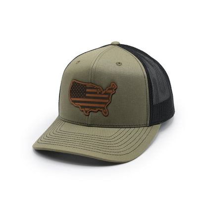 USA Country Flag Leather Patch Hat Shield Republic