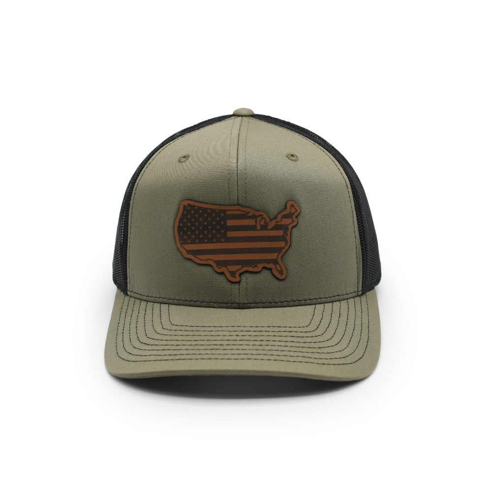 USA Country Flag Leather Patch Hat Shield Republic