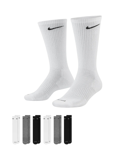 Nike Dri-Fit 6-Pack Cushioned Crew Socks - Black/Gray/White Denim Exchange