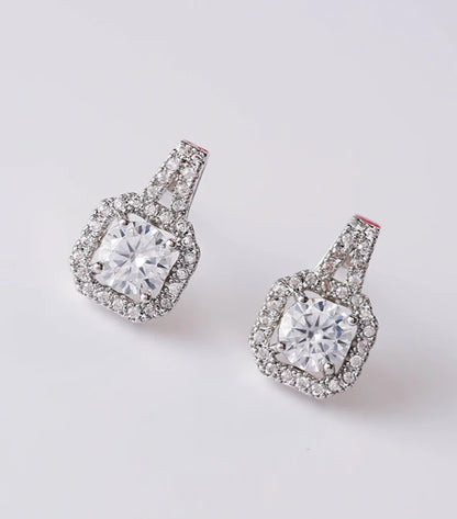 Square Diamond Women's Earrings with Large Studs