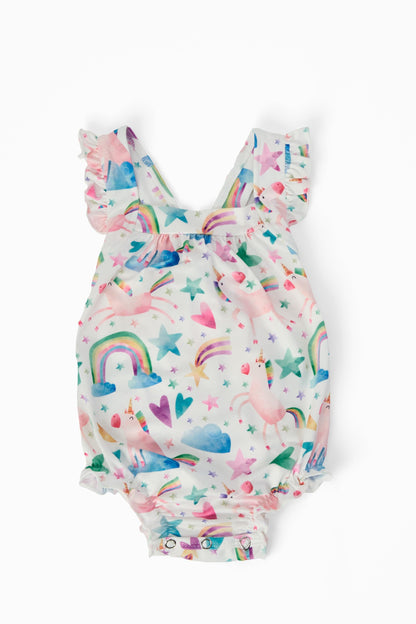 Unicorn Kisses Ruffle Cross Back Romper Mila & Rose ®