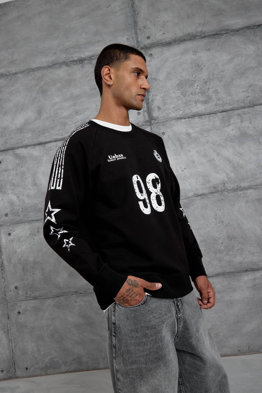 Unisex "98" Distressed Graphic Sweatshirt – Varsity Streetwear Pullover Withinblack