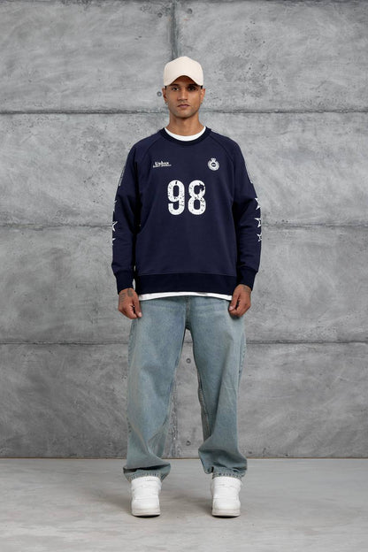 Unisex "98" Distressed Graphic Sweatshirt – Varsity Streetwear Pullover Withinblack